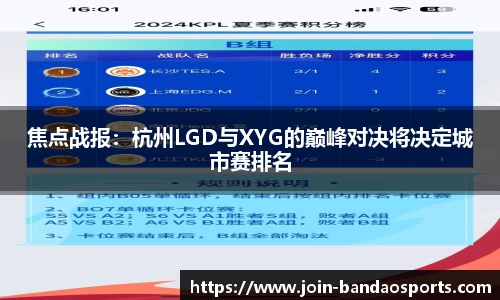 焦点战报：杭州LGD与XYG的巅峰对决将决定城市赛排名